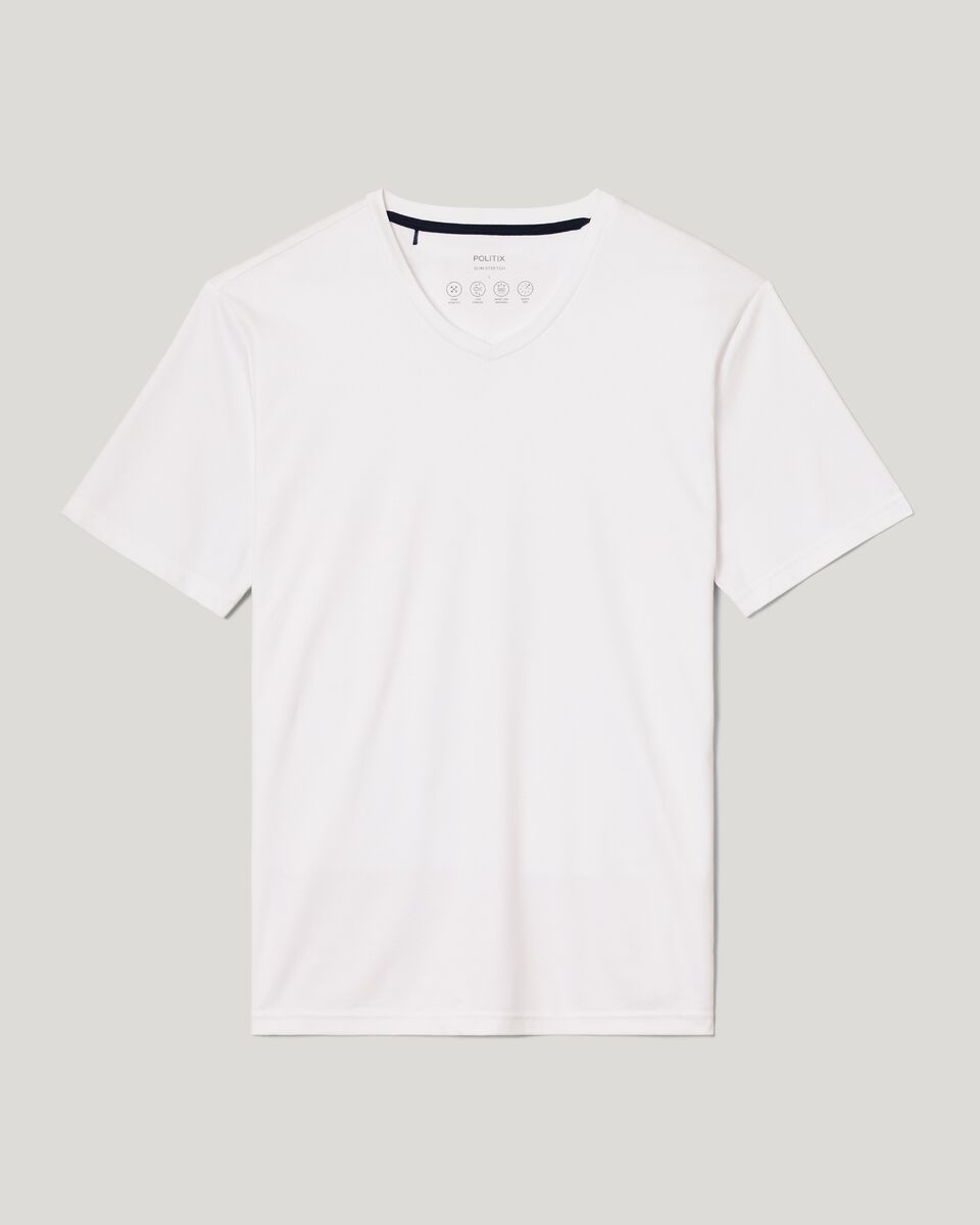 Slim V-Neck Travel Tee, White, hi-res